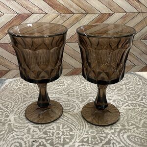 Noritake Perspective Vintage Japan Brown water Goblet 6 3/4” MCM Set‎ Of 2. 8oz